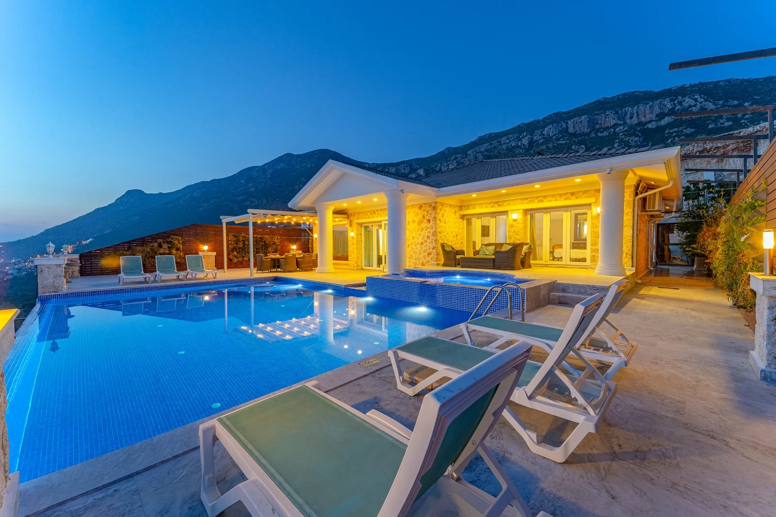 Sea View 6+1 Villa with Indoor Pool in Kalkan - Outside View